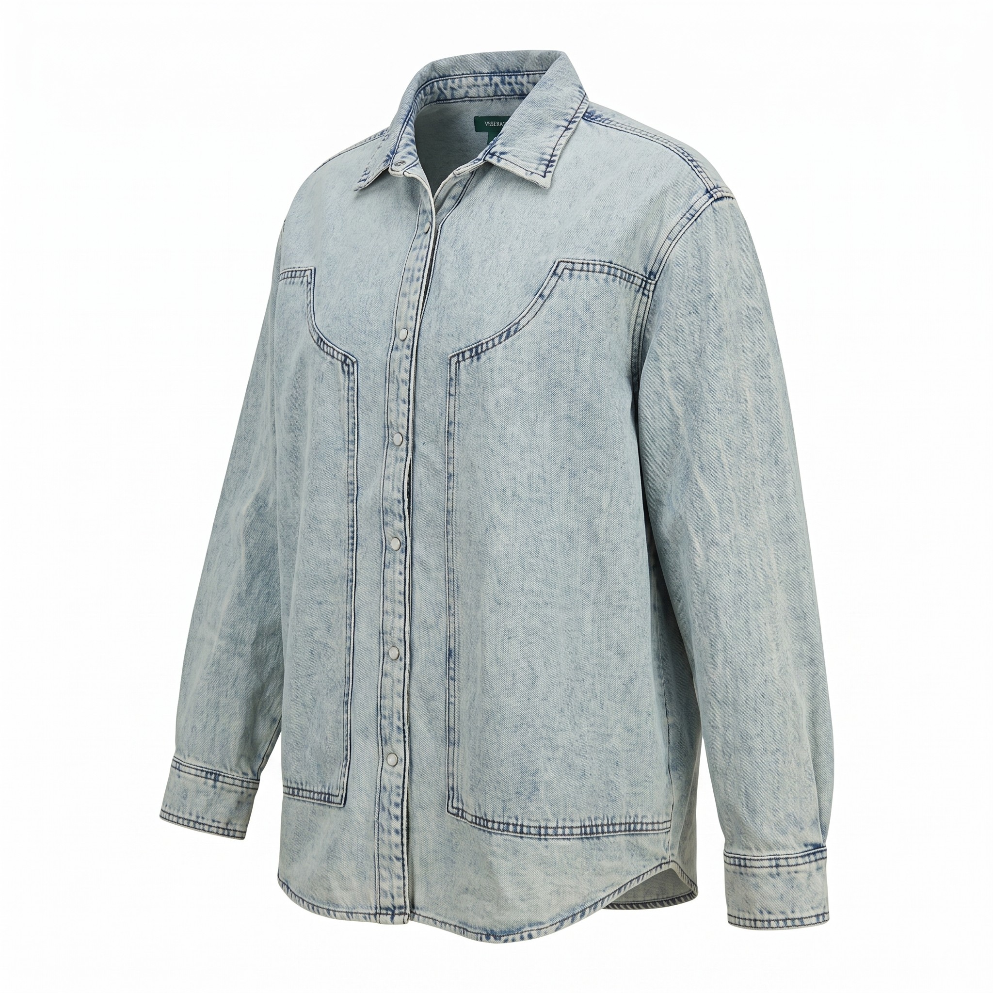 Camisa Denim Oversize con Costuras Estilo Western