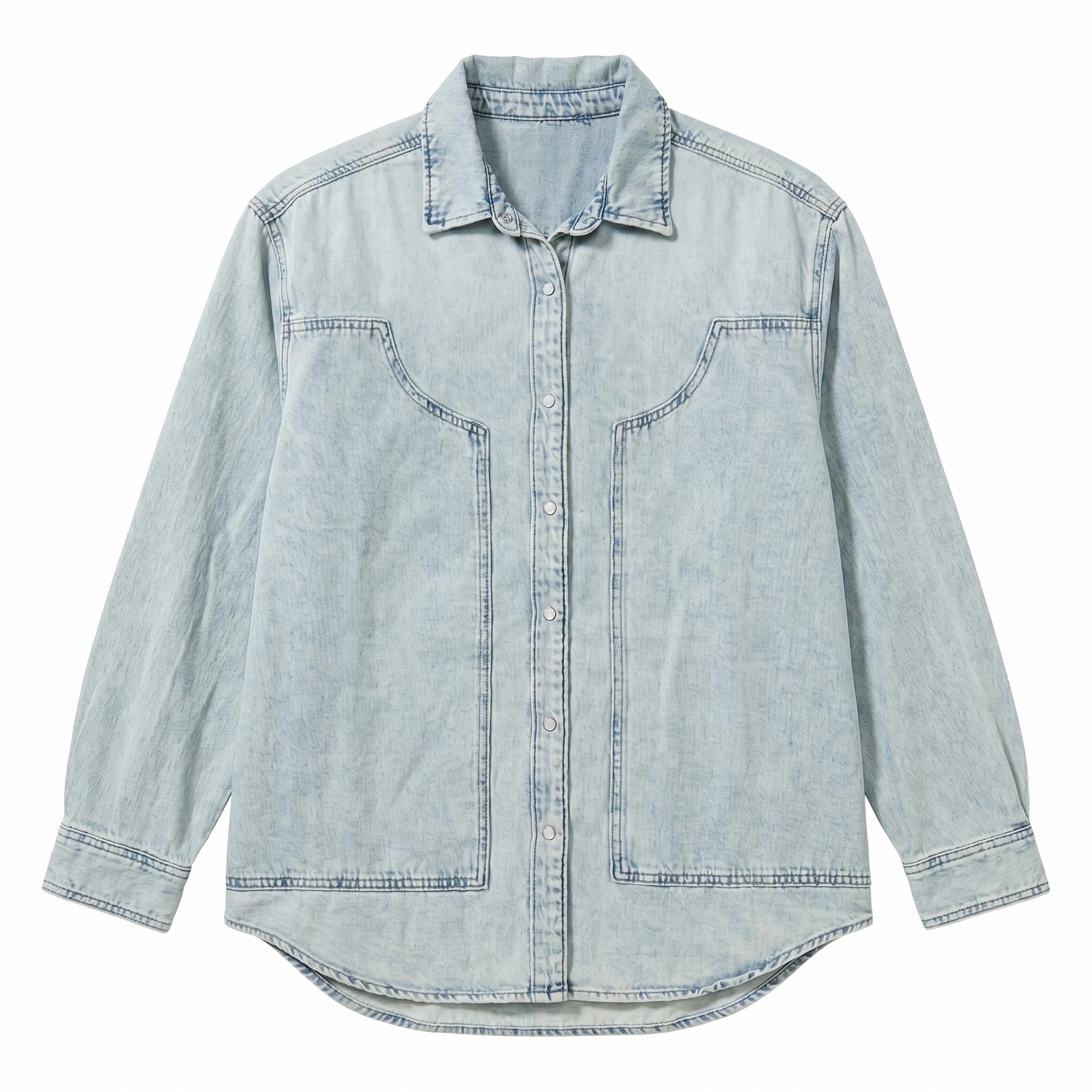 Camisa Denim Oversize con Costuras Estilo Western 2