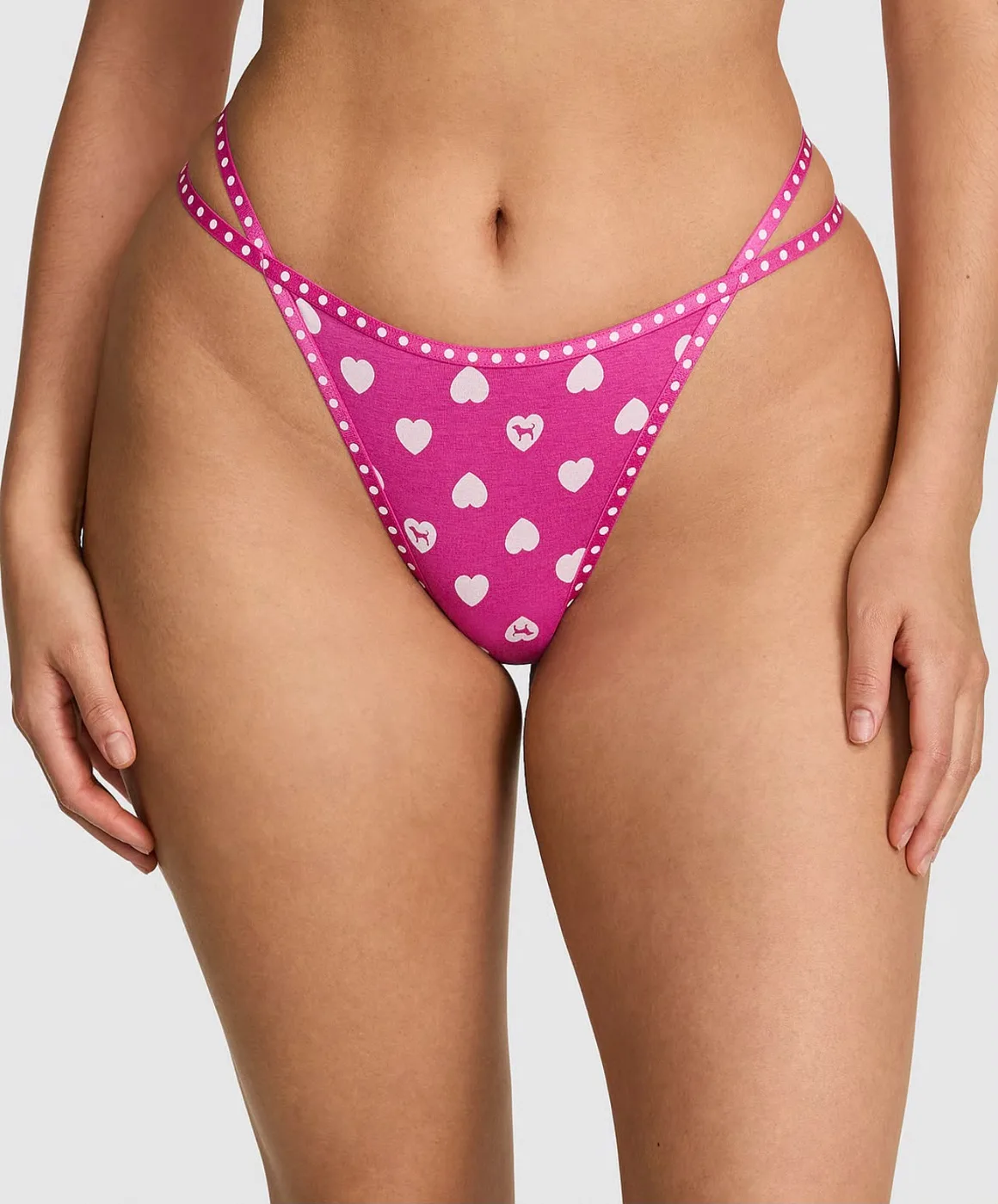 VS Pink Logo Cotton High - Leg Thong Heart & Dog